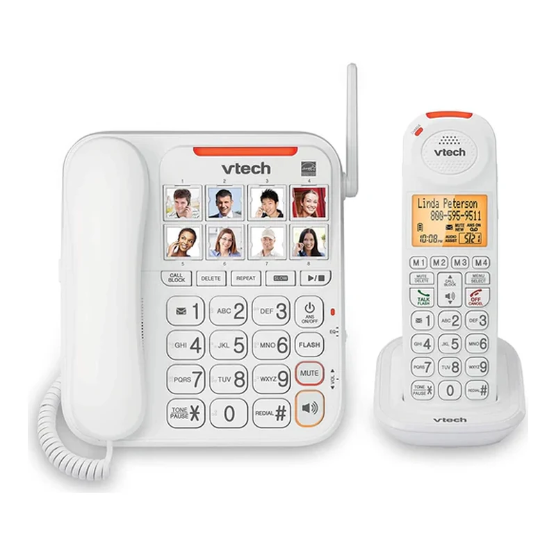 VTech SN5147 Amplified Corded/Cordless Senior Phone with Answering Machine, Call Blocking, 90dB Extra-loud Visual Ringer, One-touch Audio Assist on Handset up to 50dB, Big Buttons and Large Display